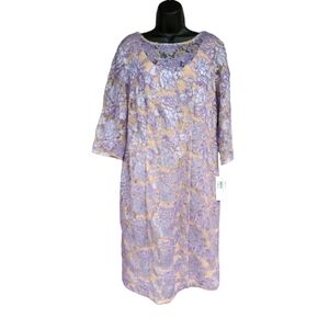 Alex Evenings Lilac Lace Embroidered Overlay Cocktail Dress Plus Size 14W Nwt
